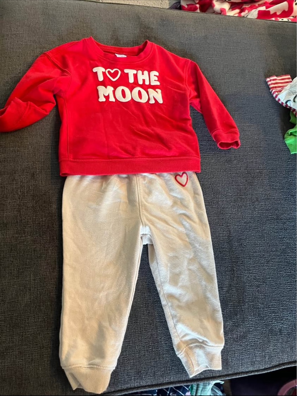 Kids Red 'To The Moon' Outfit Set with Cream Pants Valentine’s Day